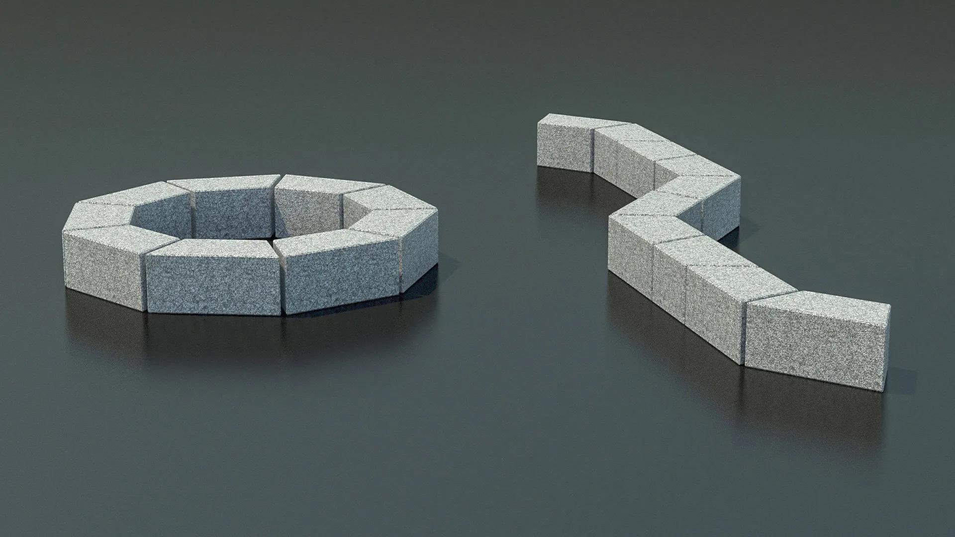 Banco Modular Recto, de Granito Gris Quintana. Macizo. Con o Sin cajeado en su contorno inferior.